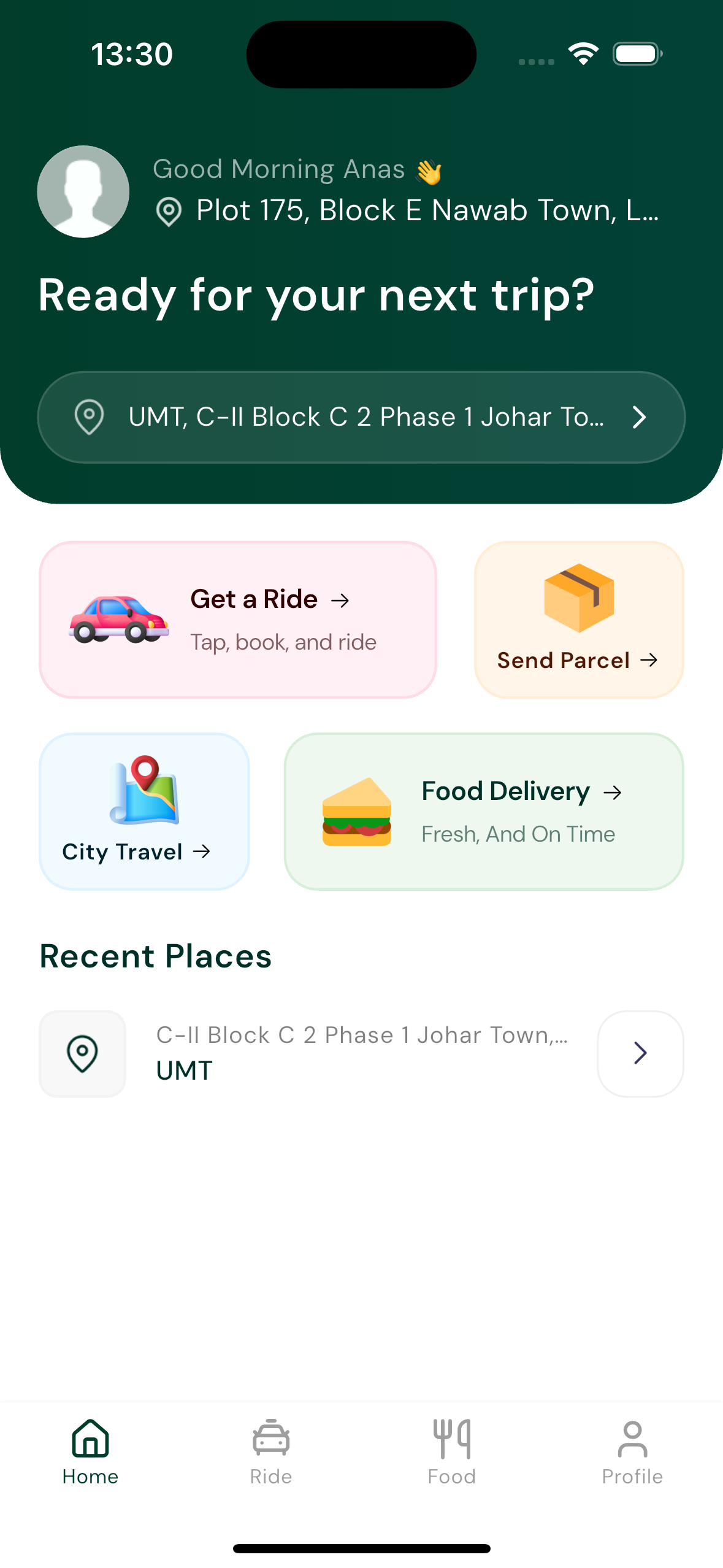 Amazoon taxi app home screen